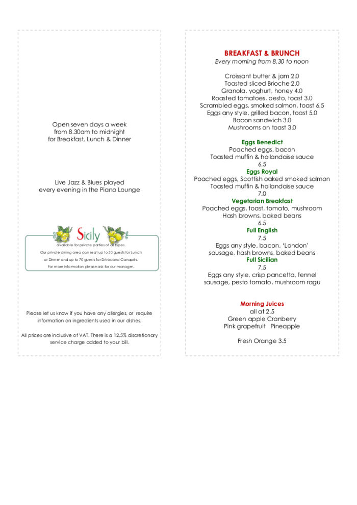 Breakfast Menu Sicily Italian Restaurant London Breakfast Menu Sicily Italian Restaurant London