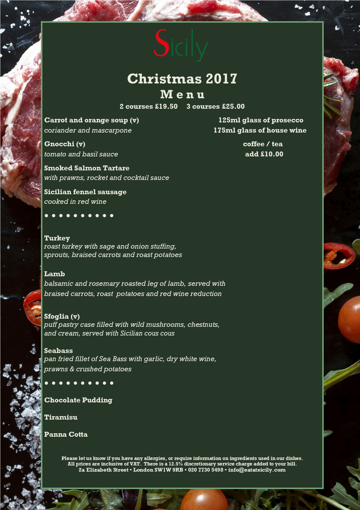 Sicily Italian Restaurant Christmas Menu