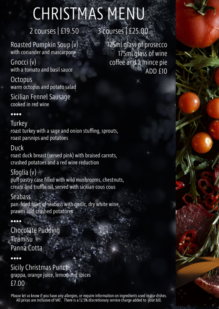 christmasmenu2 Sicily Italian Restaurant London