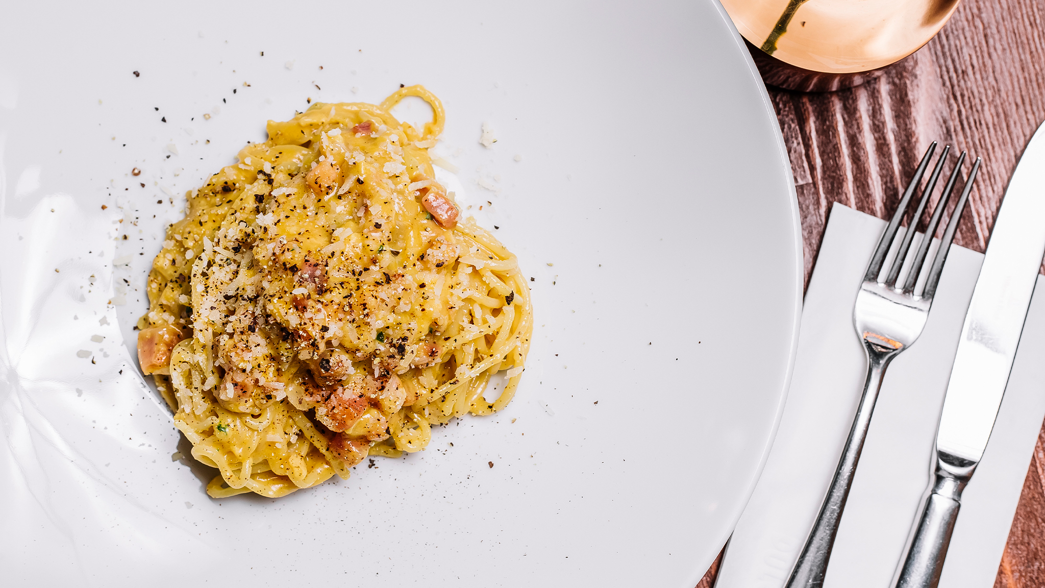 Spaghetti Carbonara with guanciale.