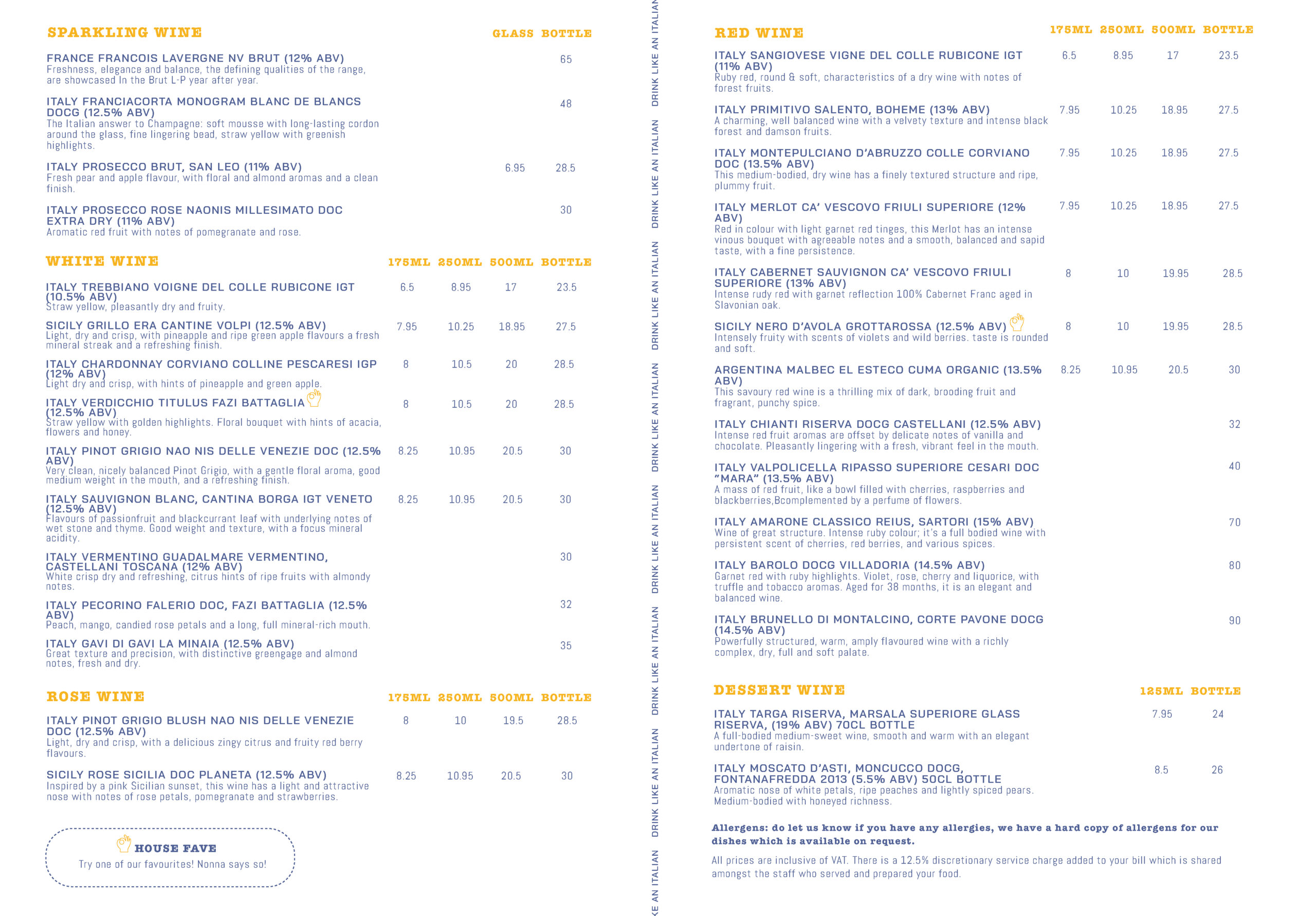 Sicily Restaurant Wine List